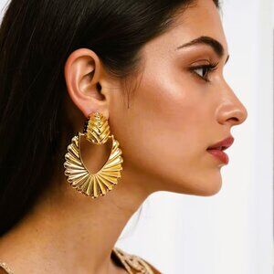 14K Gold Womens 2" Large Chunky Hanging Hoop Earrings Ladies 14 K Silver Jewelry